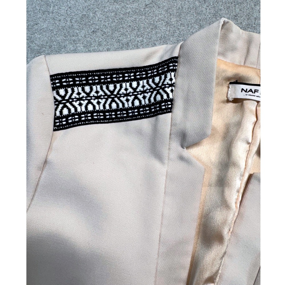 Naf Naf Blazer Womens Small Cream Embroidered Shoulder Cuff Single Button Jacket - Picture 4 of 11
